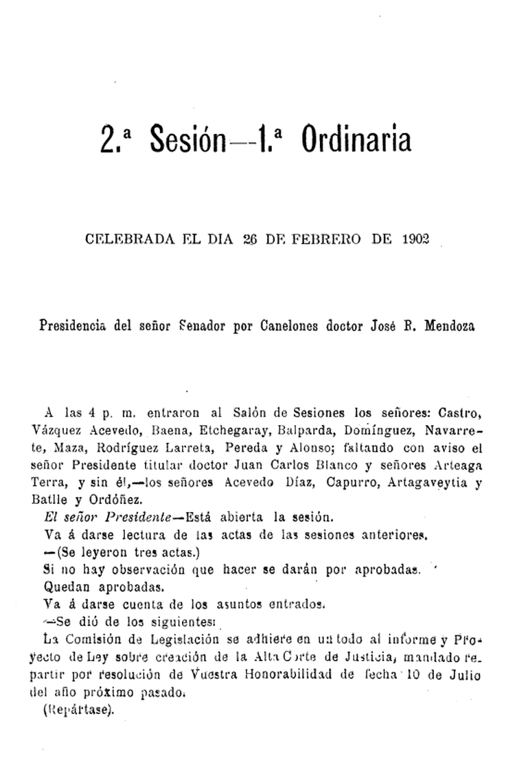 DIARIO DE SESIONES DE LA CAMARA DE SENADORES del 26/02/1902